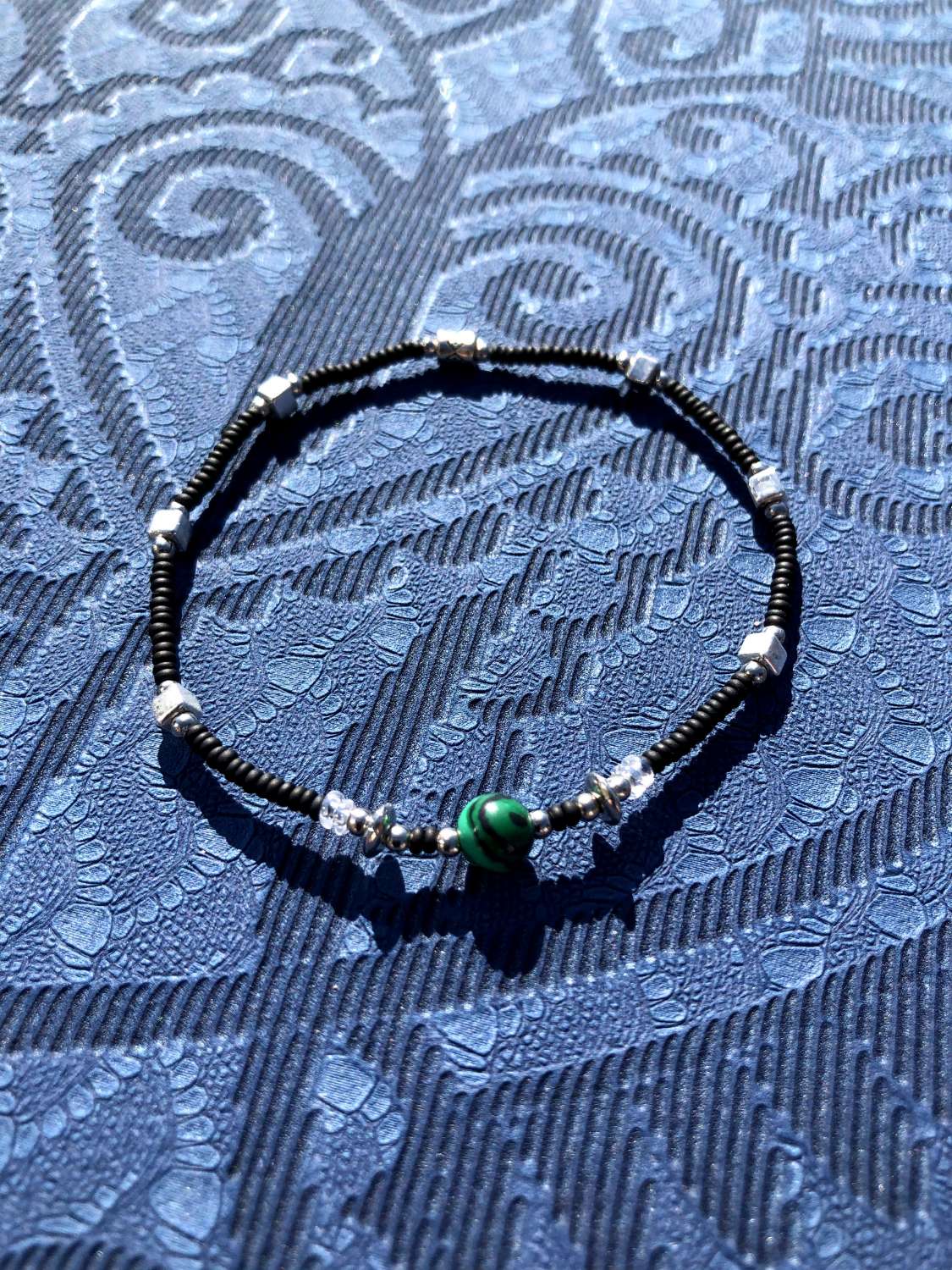 Seed bead with malachite feature elasticated bracelet Seed bead with malachite feature elasticated bracelet